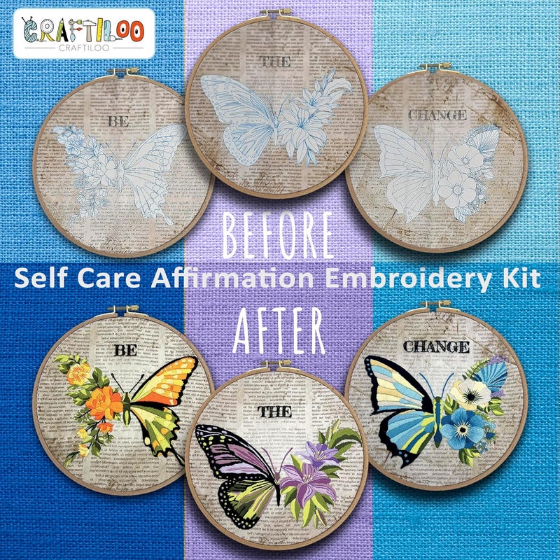 CRAFTILOO Embroidery Kits for Adults Hand Embroidery kit for Beginners with Stamped Embroidery Patterns Starter Embroidery Kit. Needlepoint kit Cross Stitch kit for Teens& Adults Butterflies - Image 2